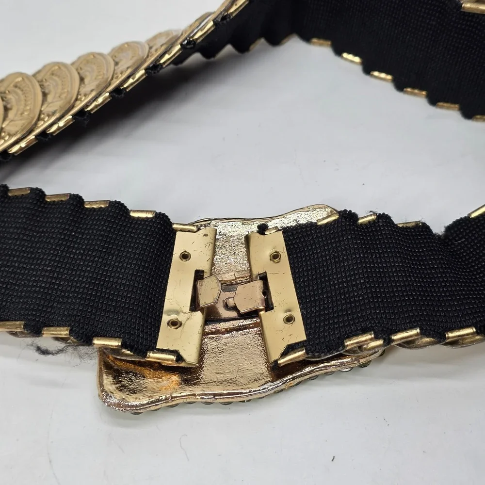 Vintage Waist Belt Stretch Gold Green Rhinestones OS Mermaid Scale Y2K Glam Boho